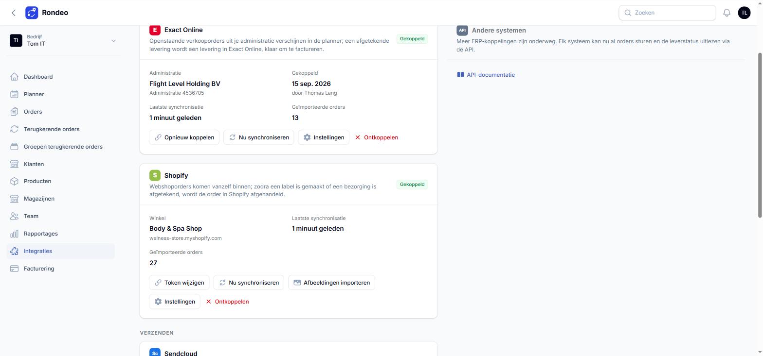 Rondeo Shopify integration settings